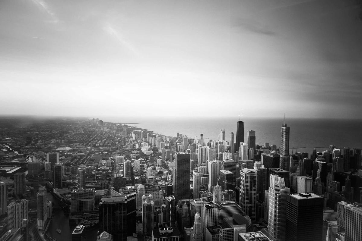 A dense city skyline stretching to the horizon