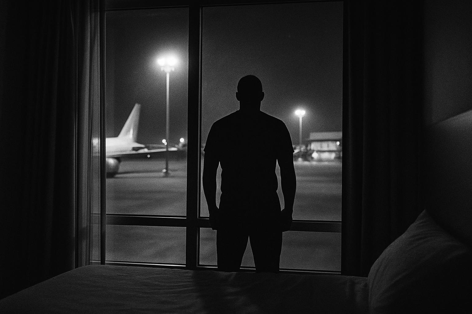Grayscale editorial illustration: England Move Hotels In Buenos Aires To Choose Sleep Over Spectacle