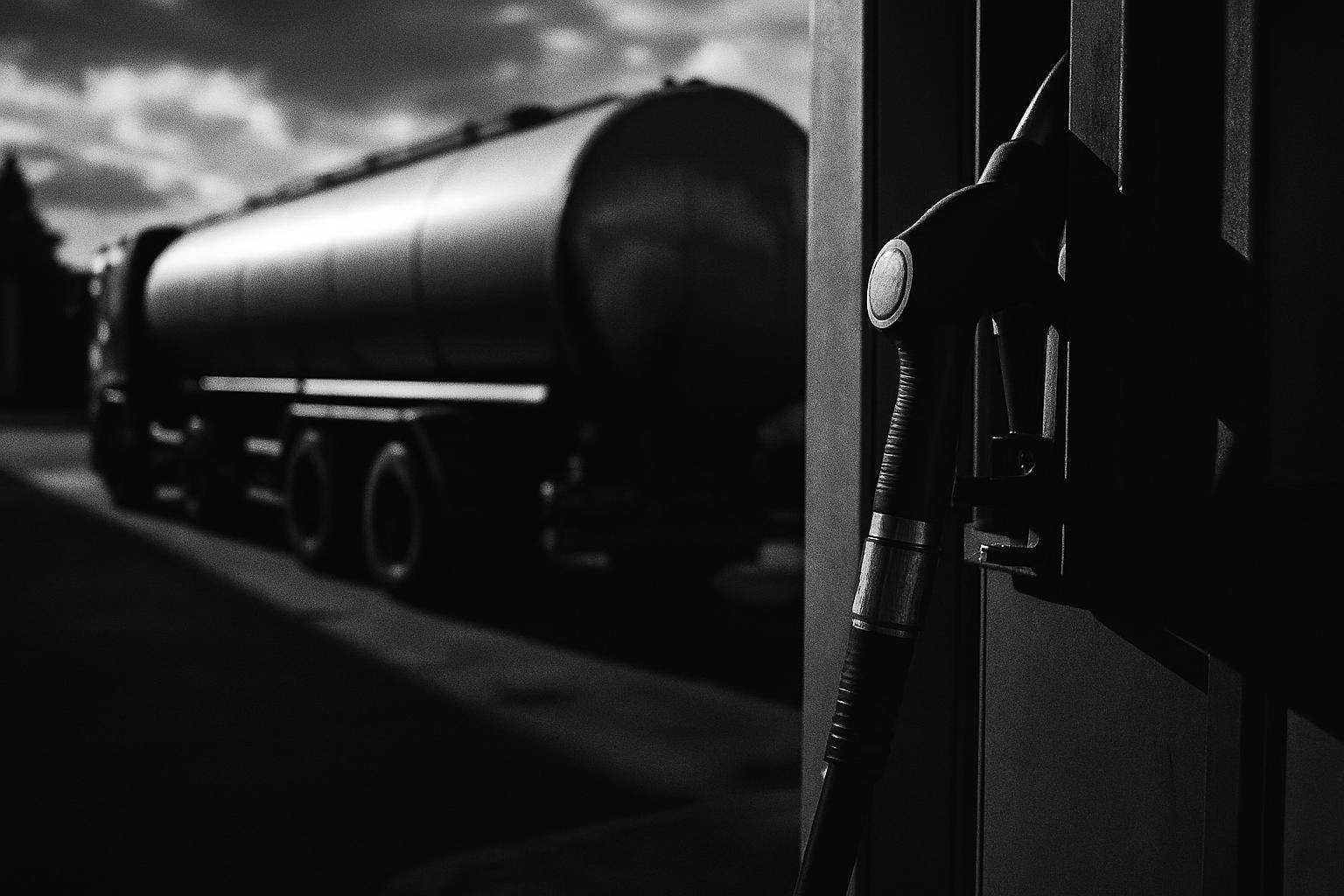 Grayscale editorial illustration: Fuel Prices Hold Steady On July 26, CPI Math And Freight Bills Exhale