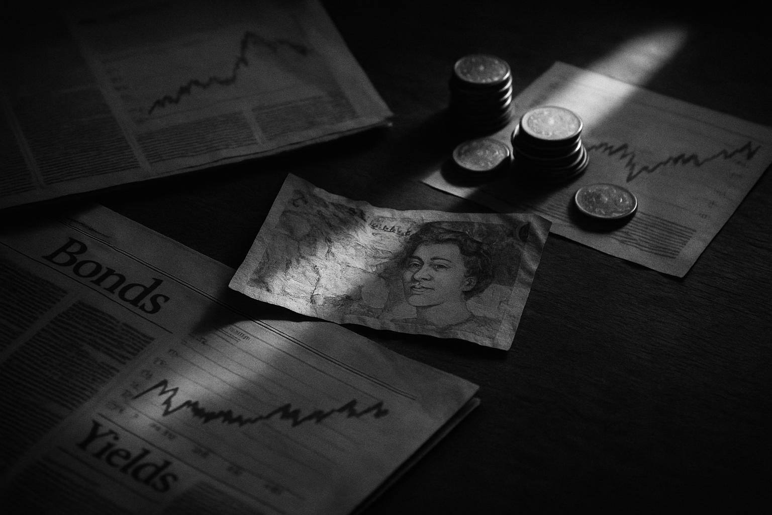 Grayscale editorial illustration: Gilt Memory And The Burnham Trade Off: Spending Promises Meet Yields