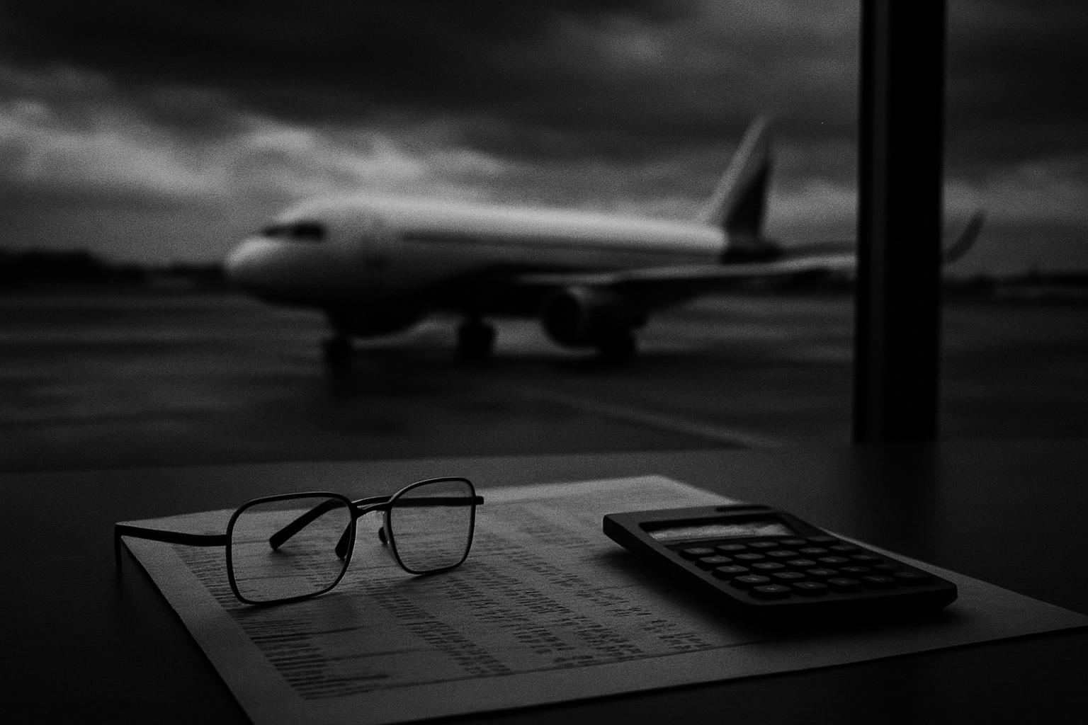 Grayscale editorial illustration: IndiGo’s New CFO Is A Balance-Sheet Test, Not A Victory Lap