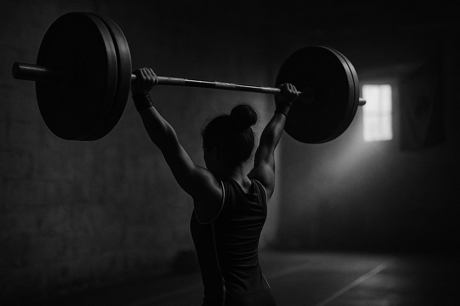 Grayscale editorial illustration: Mirabai Chanu's Third Gold And The 105kg That Calmed India