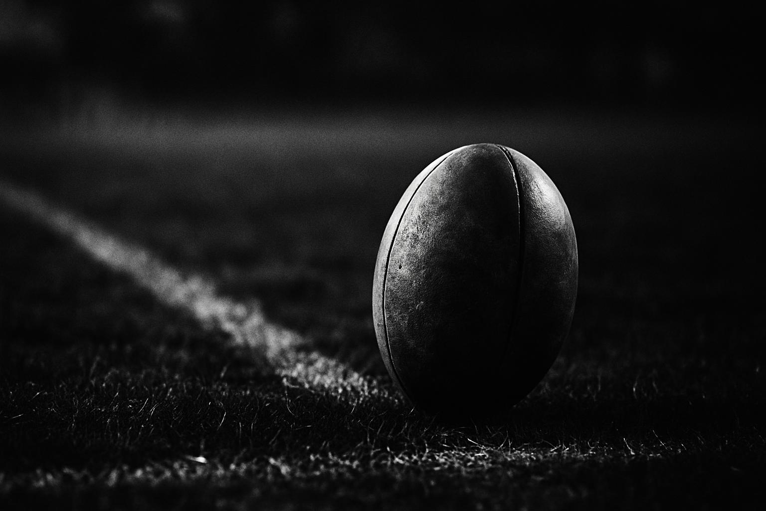 Grayscale editorial illustration: Rugby’s Concussion Reckoning Hits Procedure, And The Stakes Are Enormous
