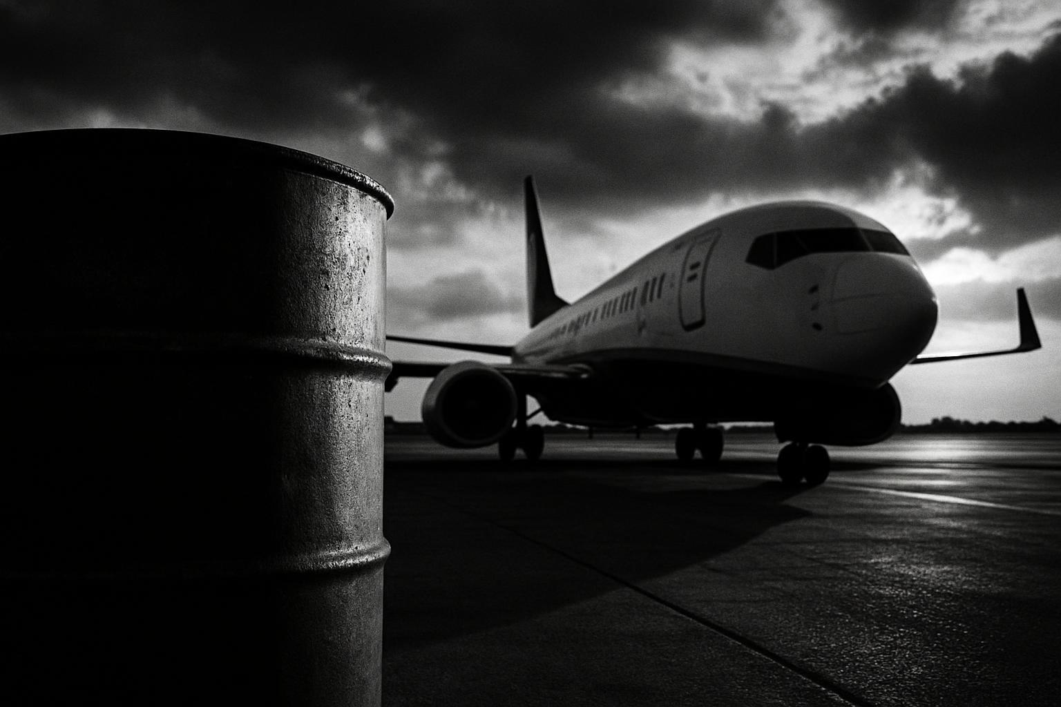 Grayscale editorial illustration: Ryanair Profit Dip Is A Fuel And Elasticity Story