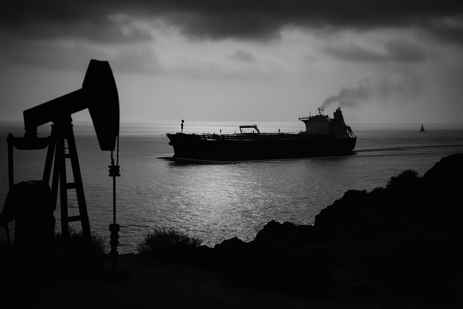 Grayscale editorial illustration: Who Pays To Guard Hormuz? Trump Swaps Tolls For Gulf Investment